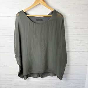 Italian Silk Chiffon Double Layer Boxy Oversized Top Olive Green